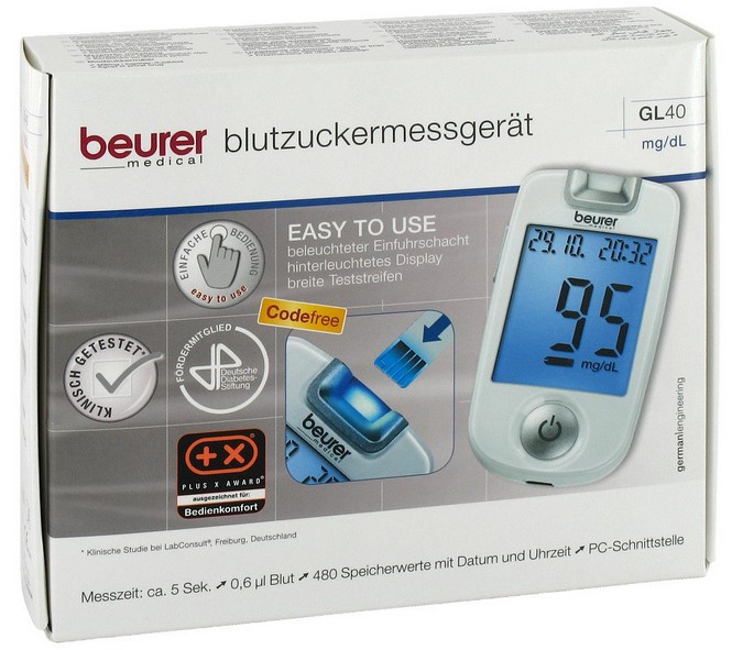BEURER GL40 Blutzuckermessgerät mg/dl codefree